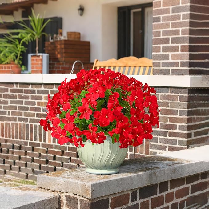 Fake Plants Artificial Flower Outdoor Plastic Flowers for Outdoors 15.7" Artificial Azalea Flowers Fake Flowers Artificial Plants Outdoor Flower Artificial for Decor Silk Flowers (Red) 4Pcs