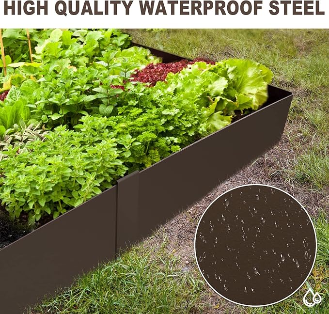 40" L x 6" H Metal Landscape Edging, Heavy Duty Galvanized Steel Garden Edging,6 Pack Steel Landscape Edging with Clips for Lawn, Flower Bed, Yard (Brown)