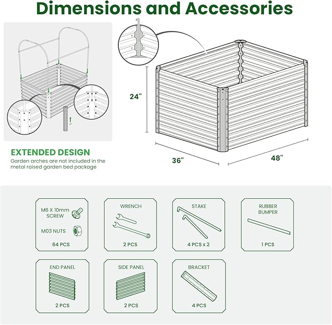 Galvanized Raised Garden Bed Box Outdoor 24" Tall Raised Garden Beds Outdoor Garden Planter Raised Beds for Gardening Outdoor Raised Metal Raised Garden Beds for Vegetables 48"X36"X24", Sage Green