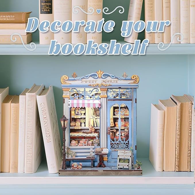 Fsolis Book Nook Kit - DIY Miniature House Kit 3D Puzzles for Adults and Beginners, 242 pcs, Booknook Bakery Bookshelf Decor Tiny House Gifts for Women Teenagers Book Lovers (Sweet Marie)