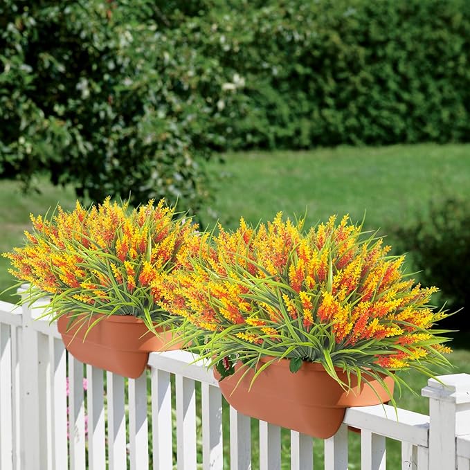 20 Bundles Artificial Plants Outdoor Fake Monkey Grass with Flowers (Orange Red)