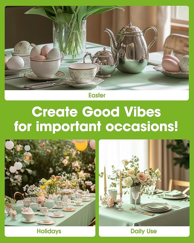 Pureegg Plastic Table Cloth Disposable 8 Pack, 54 x 108 Inch Table Cloths, Easter Party, Decorative Tablecloths, Rectangle, Light, Pastel Plastic Cover, Leakproof & Sturdy, Sage Green