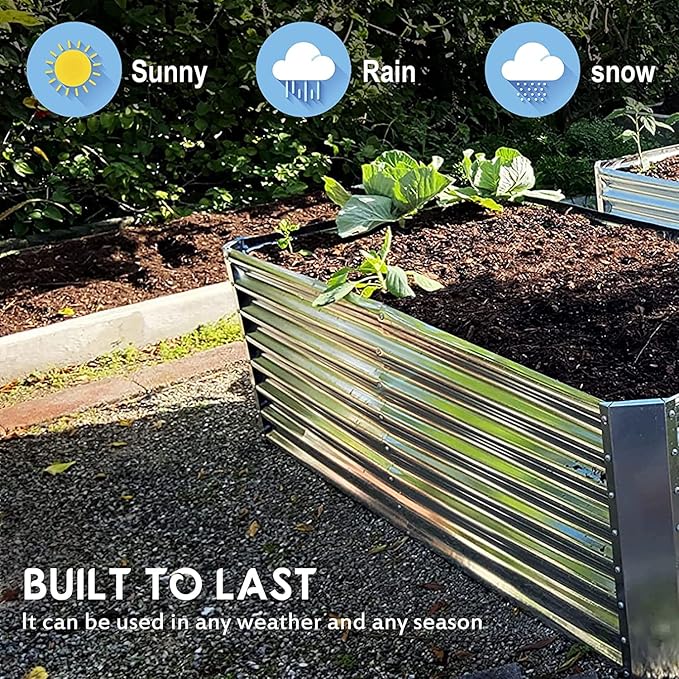 8×4×2 FT Galvanized Raised Garden Bed with 2Pcs Tomato Cage,Large Metal Raised Garden Bed Outdoor,Garden Metal Raised Planter Box for Gardening,Flowers, Herbs, Fruits