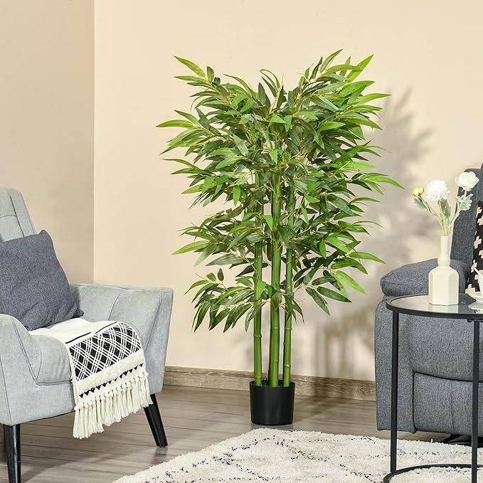 HOMCOM 4.5FT Artificial Bamboo Tree, Decorative Faux Plant in Nursery Pot for Indoor or Outdoor Decor