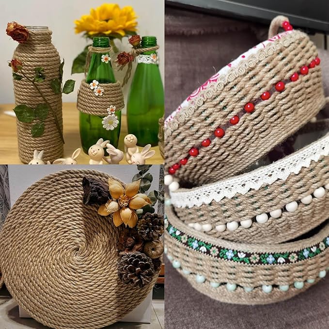 328 Feet Jute Rope, 6mm 4-Ply Thick Jute Twine String for Floristry, DIY Arts Crafts, Gardening Bundling and Cat Scratch Post (Brown)