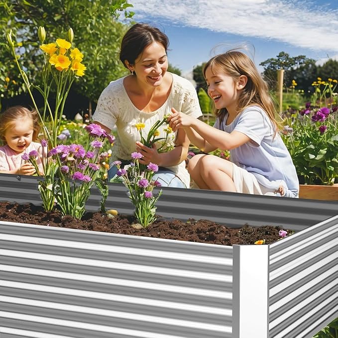 FRIZIONE 4pcs 6x3ft Galvanized Raised Garden Bed Outdoor,Above Ground Garden Bed for Vegetable,Metal Raised Beds for Flower,Steel Raised Beds for Gardening