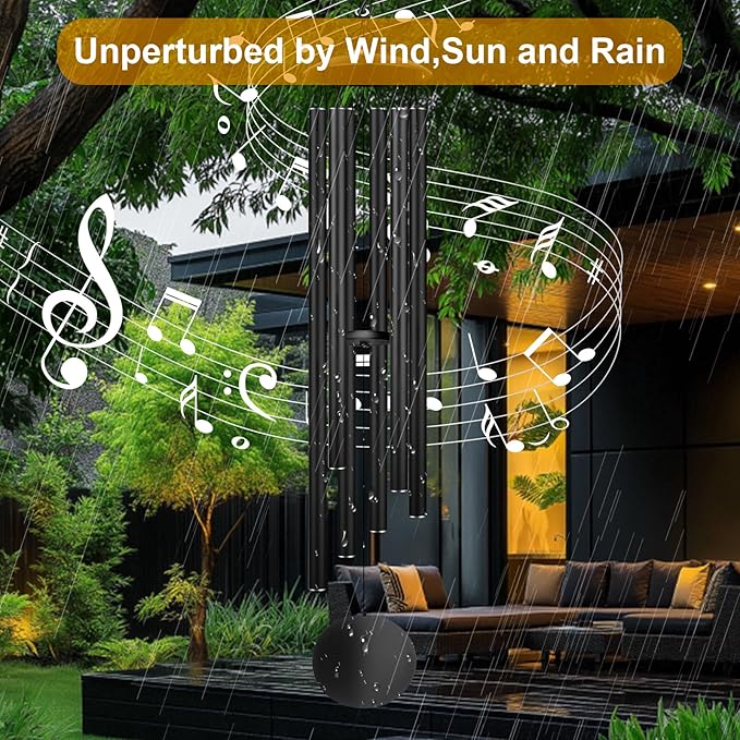 66" Large Wind Chimes for Outside Deep Tone with 6 Heavy ⌀ 1.2" Tubes - Soothing Windchimes Outdoors for Garden Patio Hanging Decor, Memorial Sympathy Gifts for Loss of Loved One (Black, 66")