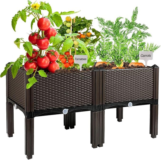 Raised Garden Bed with Legs Polypropylene Elevated Planter Boxes Outdoor Garden Box with Drain Outlet, Heat and Frost Resistance Planters