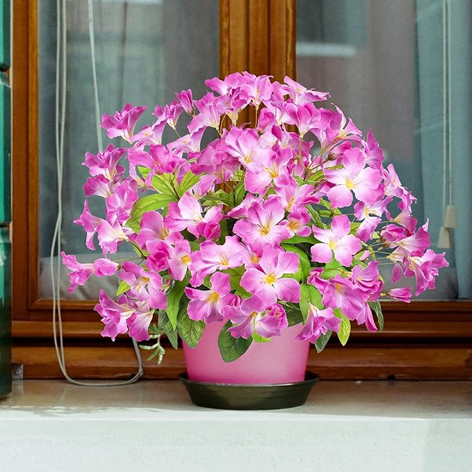 Fake Plants 15.7"Plastic Flowers For Outdoors Artificial Azalea Flowers Fake Flowers Artificial Plants Outdoor Spring Flowers Artificial For Decoration Fake Plants For Outside (Pale Purple ）4Pcs