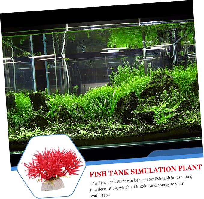 10pcs Aquarium Decoration Underwater Plant Model Fish Tank Aquatic Plants Desk Top Decor Simulation Aquatic Plant Table Top Decor Plastic Red Fish Tank Supplies Small