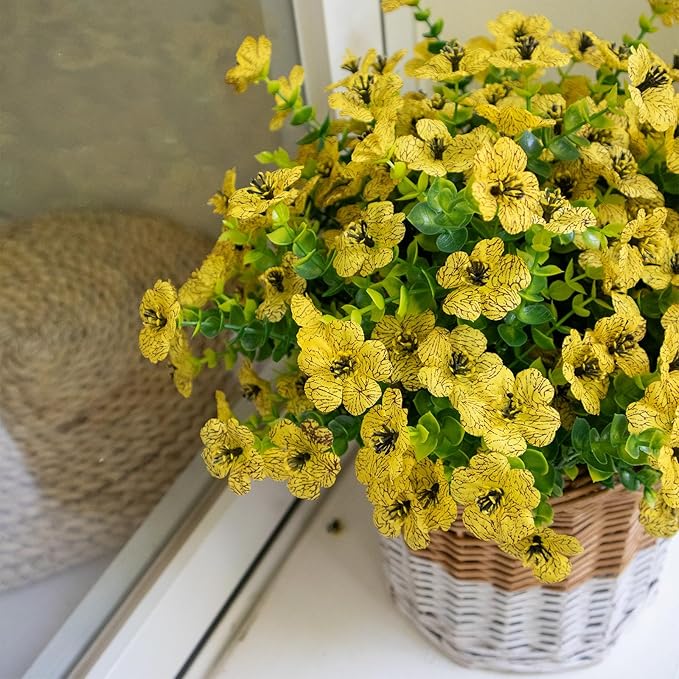 Fall Artificial Flowers for Outdoors, 10 Bundles UV Resistant Artificial Outdoor Flowers, Not-Fading Silk Faux Fall Flowers for Outdoor Planters for Home Garden Porch Decor, Yellow