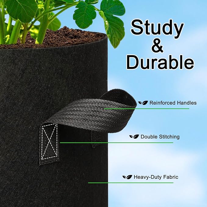 5-Pack 20 Gallon Grow Bags, Large Nonwoven Fabric Pots with Handles for Planting Fruits, Vegetables, Flowers Indoor Outdoor