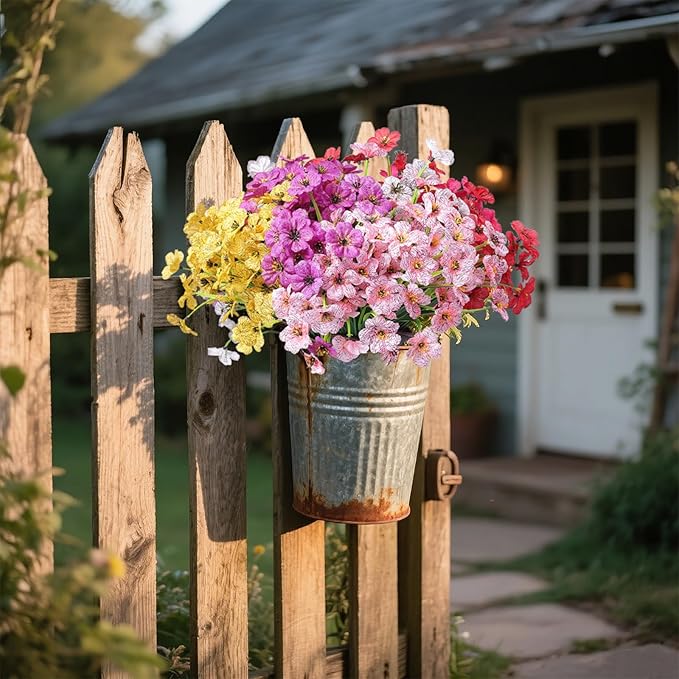 Grever 24 Bundles Artificial Flowers for Outdoor 6 Multicolor UV Resistant Fake Plastic Flowers Faux Plants for Wedding Farmhouse Garden Porch Window Box Indoor Decoration