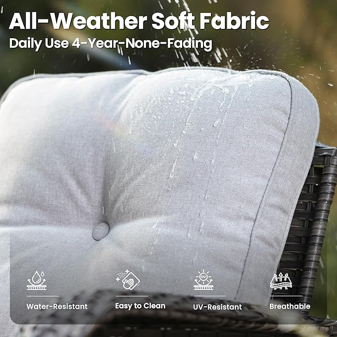 ovios 8 Pieces Patio Furniture Set, Outdoor Wicker Sofa with Swivel Chairs, Coffee Table, All Weather High Back Rattan Loveseat Couch with Comfy Cushions, Grey