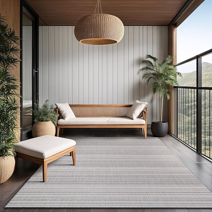 Stripe Outdoor Rug 6x9 Washable Outside Carpet for Indoor Patio Porch Waterproof Easy Cleaning Non Shedding Area Rugs Gray 6 x 9