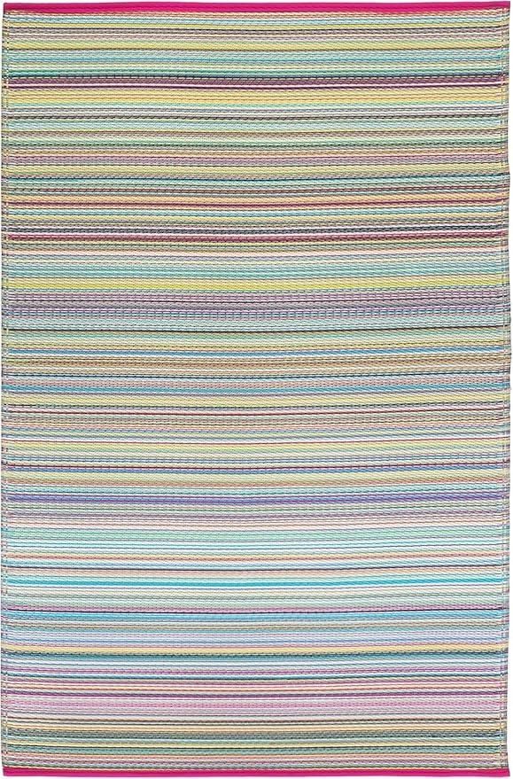 Fab Habitat Outdoor Rug - Waterproof, Fade Resistant, Crease-Free - Premium Recycled Plastic - Striped - Porch, Deck, Balcony, Mudroom, Laundry Room, Patio - Cancun - Candy - 2.5 x 8 ft Runner