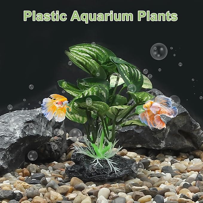 Aquarium Plastic Plants, Silk Aquarium Plants, Silk Plants for Betta Fish Tank, Plastic Plant Decor for Aquarium, Green, Pointed Leaves, 4.33" Tall