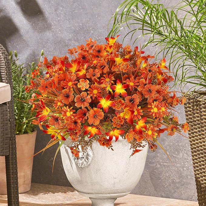 36 Bundles Outdoor Artificial Fall Flowers UV Resistant Plastic Faux Flowers Fake Fall Plants Shrubs Fall Decoration for Autumn Garden Patio Wedding Kitchen Farmhouse Decor