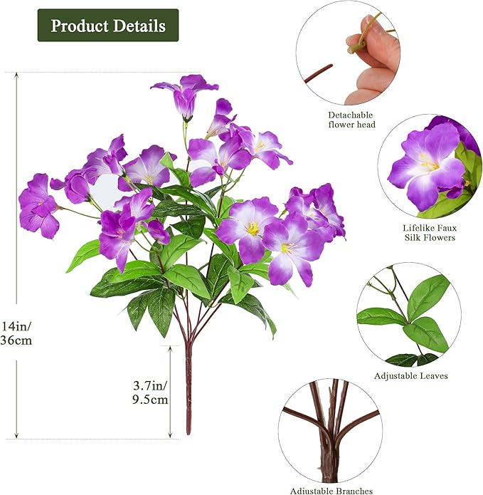 Fake Plants 15.7" Plastic Flowers for Outdoors Artificial Azalea Flowers Fake Flowers Artificial Plants Outdoor Spring Flowers Artificial for Decoration Fake Plants for Outside (Purple 4Pcs