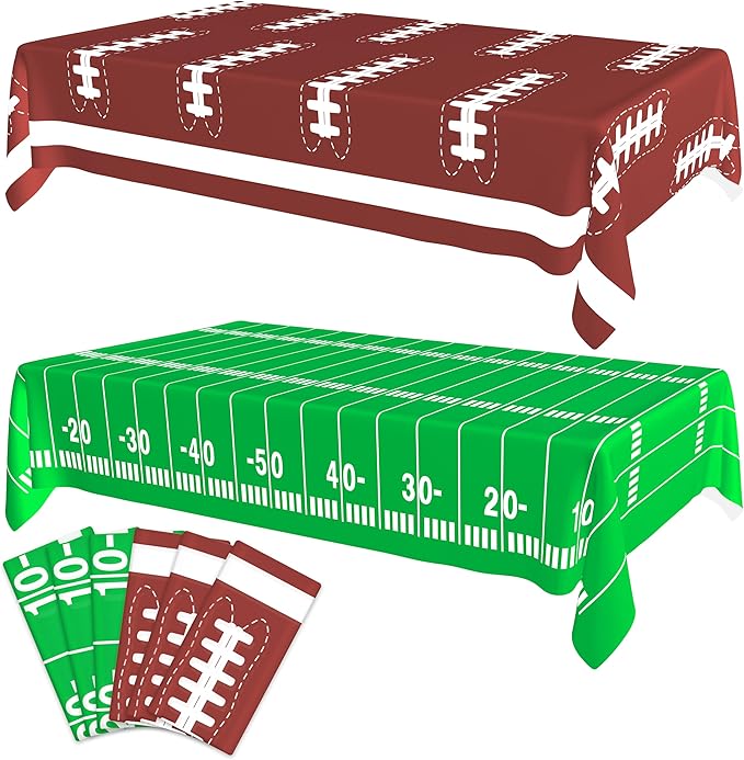 6 Pack Football Party Decorations Disposable Tablecloth, Plastic Touchdown Table Cover, 54x108 in Waterproof Tablecloth for Birthday Party Picnic Football Party Game Football Gameday, GB-1130
