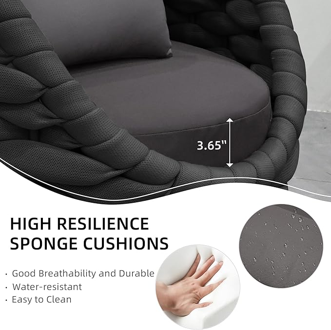 TWT Aluminum Patio Furniture Set Three Seater Sofa Outdoor Furniture Set w/Coffee Table,Patio Conversation Set with Hand Woven Polyester Rope for Bedroom Backyard Poolside, Dark Grey