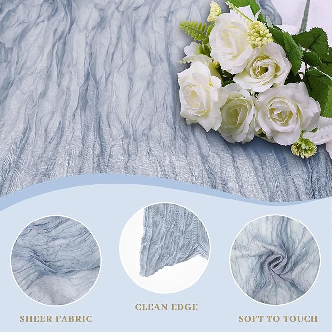 Le courant 3 Pieces Cheesecloth Table Runner Mothers Day 10Ft Cheese Cloth Gauze for Boho Rustic Wedding Baby and Bridal Shower, Birthday Party Table Decor , Home Decorations Dusty Blue
