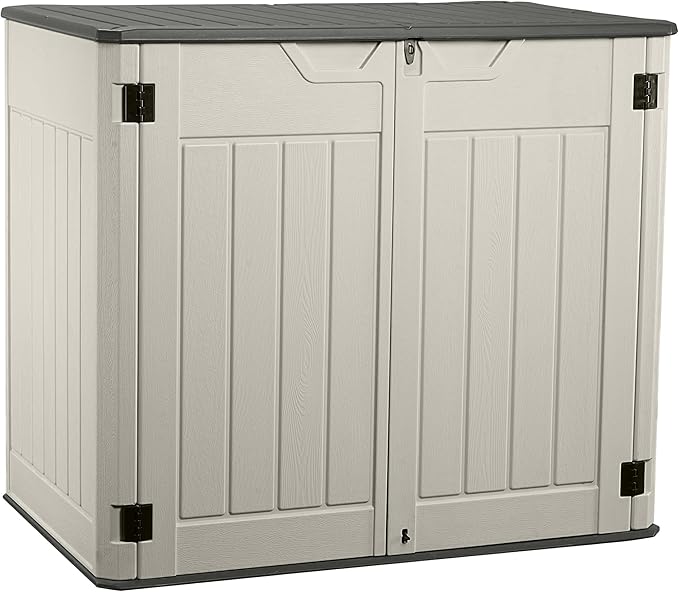 Horizontal Resin Storage Shed, 47 Cuft Garden Tool Sheds & Outdoor Storage, Outdoor Plastic Storage Cabinet Waterproof, 4.5 x 2.8 ft Backyard Outside Lawn Mower Storage Shed, Vanilla