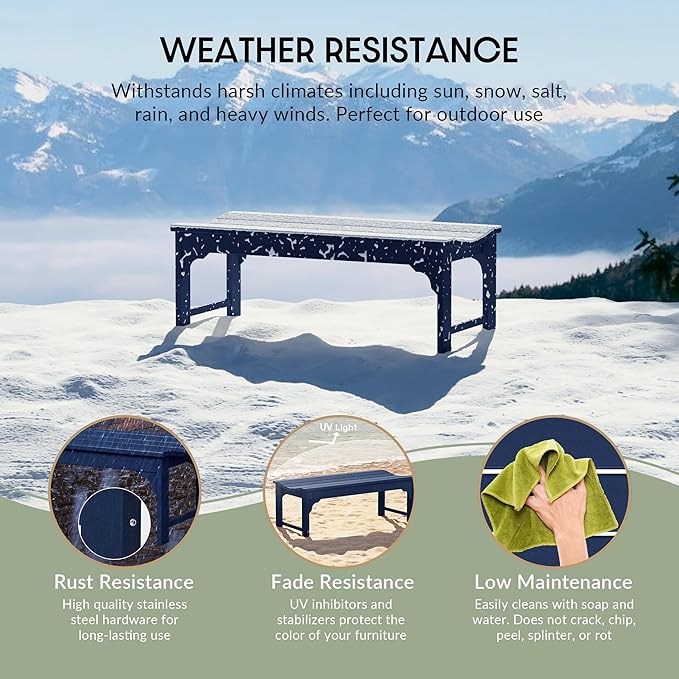 WestinTrends Malibu Outdoor Bench, All Weather Resistant Poly Lumber Backless Patio Garden Bench, Adirondack Curved Bench Seat for Comfort, Navy Blue