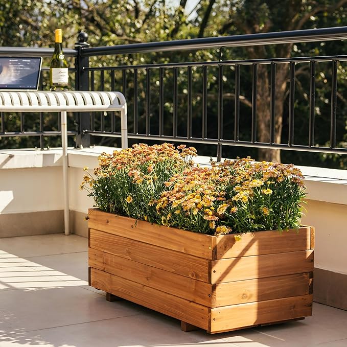 Wooden Raised Garden Bed Planter Box – Fir Wood Outdoor Vegetable, Herb & Flower Box with Drainage Holes – 31.5"x15.75"x12.6", Rot-Resistant, for Patio, Yard, Balcony