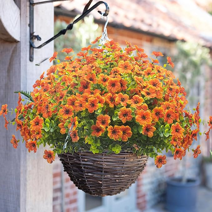 10 Bundles Artificial Fall Flowers Outdoor UV Resistant Fake Flowers(Orange)