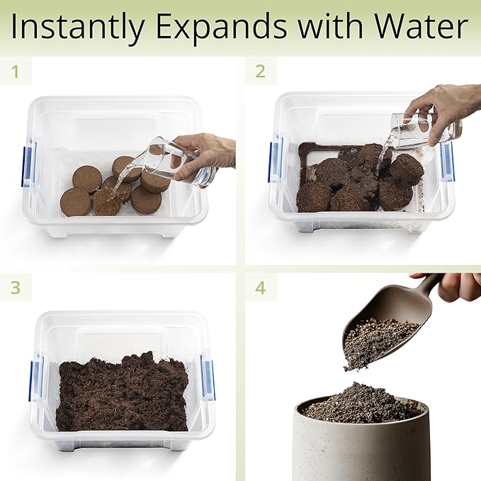 Coconut Coir Potting Soil for Indoor Plants - Expands to 5 Quart (11 lb) | Bonsai Soil Discs Perfect for General Houseplants, Herbs, and Bonsai Trees - Expands with Water