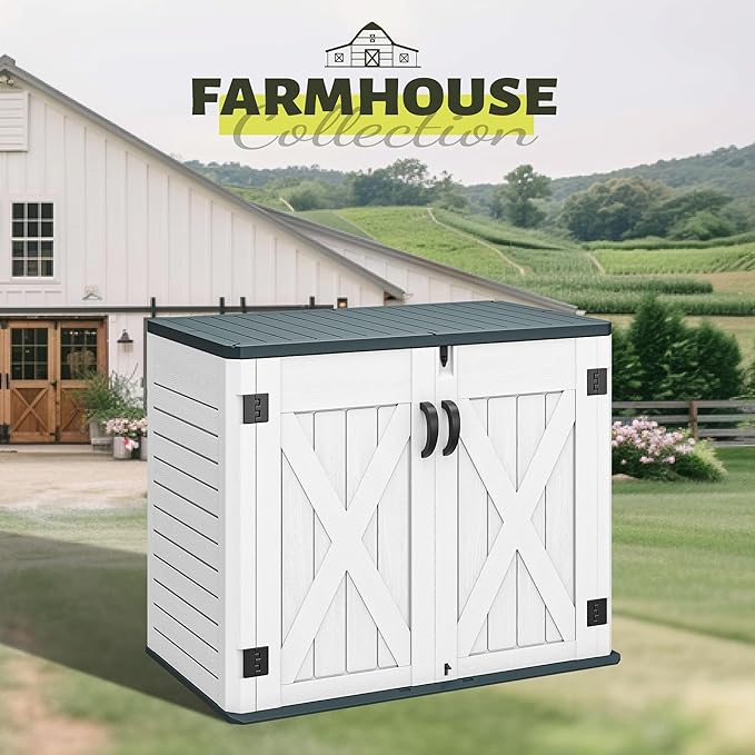 YITAHOME Outdoor Resin Storage Sheds with X-Shaped Lockable Door, 39 in Height Lockable Waterproof Horizontal Shed w/o Shelf, Easy to Assemble Shed Storage for Garden Tools, Light Gray