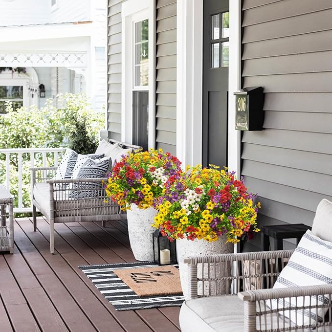 Artificial Fake Plants Flowers for Outdoor Spring Decoration, 16 Bundles Faux Silk Colorful Daisy UV Resistant Realistic for Outside Porch Patio Home Yard Garden Planters Pots Window Box(Mix)