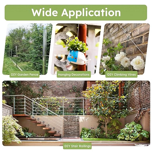 1/8 Inch Stainless Steel Cable Kit 164FT, 7 x 7 Strands Wire Rope with Aluminium Sleeves & Thimbles for Deck Railing, String Light Hanging, Shade Sail, Garden and DIY Projects