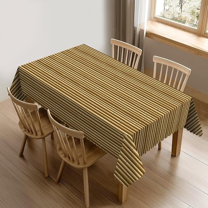 Bamboo Table Cloth for Dining Tables, Reusable Vintage Oriental Japanese Brown Bamboo Nature Print Tablecloths Decoration Asian Plant Rectangle Table Cover for Kitchen,Holiday,Party,54x72In