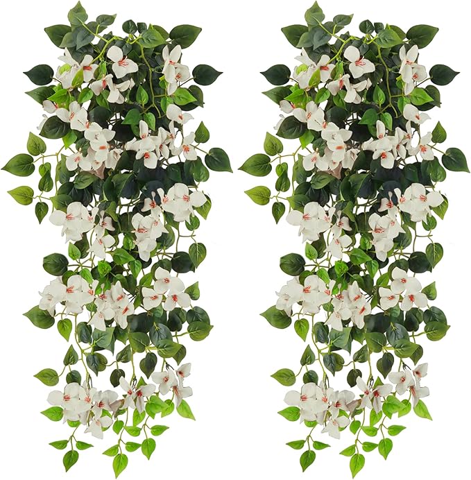 Artificial Hanging Flowers Bougainvillea, UV Resistant Fake Plastic Faux Flower Fabric Vine for Indoor Outdoor Garden Porch Eave Wedding Wall Décor