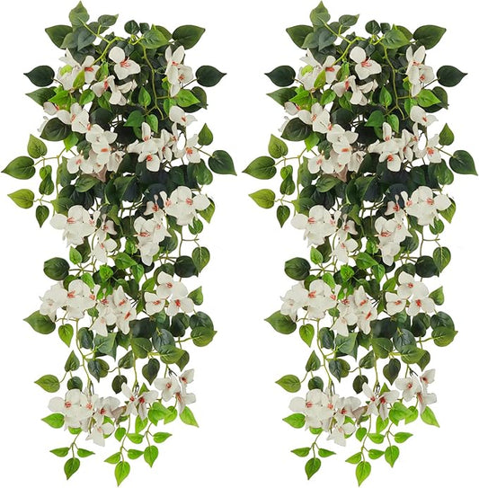 Artificial Hanging Flowers Bougainvillea, UV Resistant Fake Plastic Faux Flower Fabric Vine for Indoor Outdoor Garden Porch Eave Wedding Wall Décor