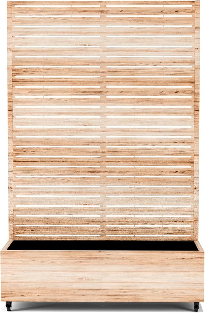 Raised Garden Bed with Trellis and Wheels,73"x47"x16" Metal Raised Garden Bed,Acacia Finish Metal Planter with Climbing Trellis for Vines & Vegetables