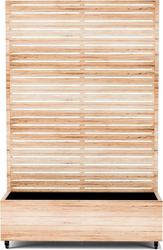 Raised Garden Bed with Trellis and Wheels,73"x47"x16" Metal Raised Garden Bed,Acacia Finish Metal Planter with Climbing Trellis for Vines & Vegetables