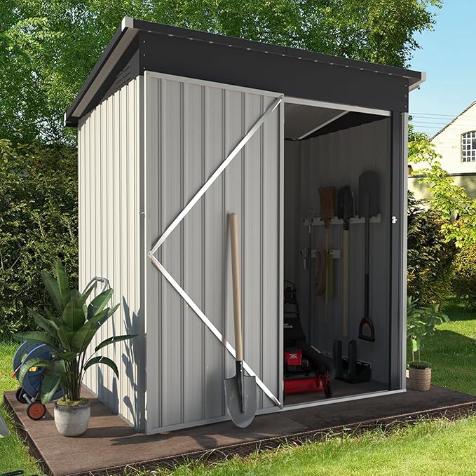U-MAX 5' x 3' Outdoor Metal Storage Shed, Steel Garden Shed with Single Lockable Door, Tool Storage Shed for Backyard, Patio, Lawn in White