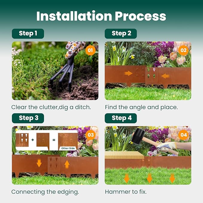 Corten Steel Edging Steel Landscape Edging Metal Garden Edging 8 Inch Metal Landscape Edging Landscaping Rusted 40 Inch Strips Patina 6 pcs Edge for Yard Lawn Outdoor by GZGNEEVL