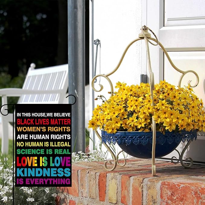 Pride Garden Flag 12 X 18 Inch Vertical Double Sided in This House We Believe Pride Gay Lesbian LGBTQ Pansexual Flag Yard Flag Outdoor Decorations