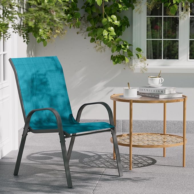 Patio Dining Chairs Set of 2, Outdoor Stackable Chairs with High Back, Outside Chairs for Backyard, Porch, Garden, Poolside (Sky Blue)