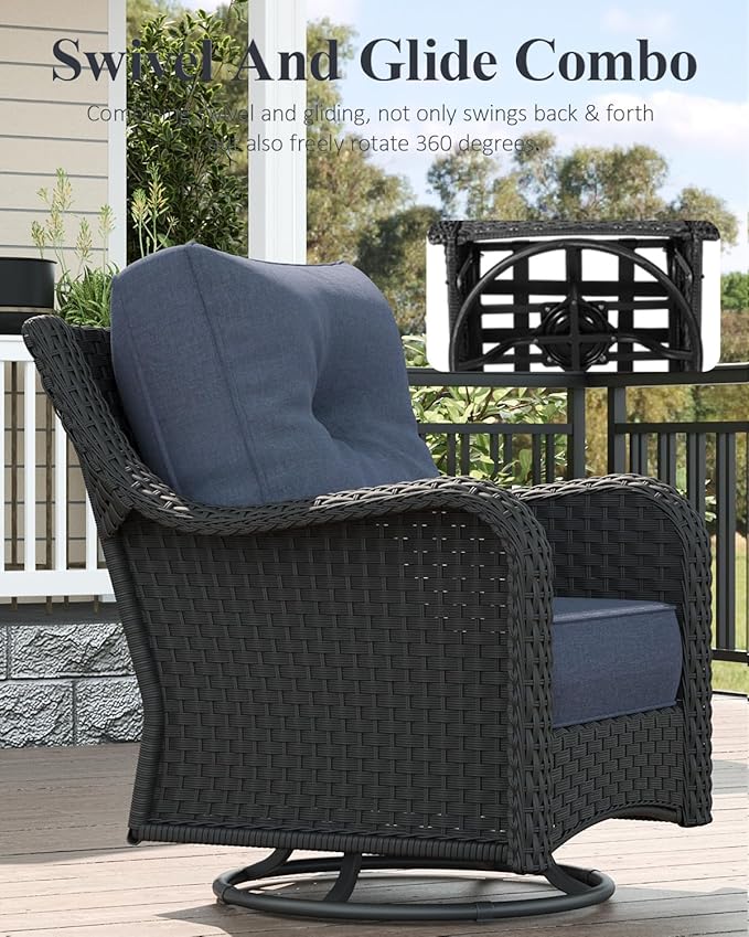 LayinSun 9 Piece Wicker Outdoor Furniture Set with 6-inch Comfy Cushions, High Back Patio Furniture Set with Swivel Rocking Chairs and Side Table