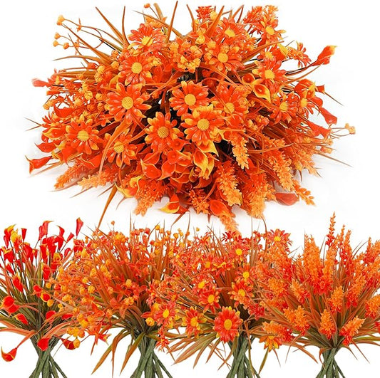 36 Bundles Artificial Fall Flowers for Outdoor UV Resistant Faux Plastic Plants Fake Flowers Greenery Shrubs for Autumn Patio Window Box Kitchen Indoor Outdoor Decor