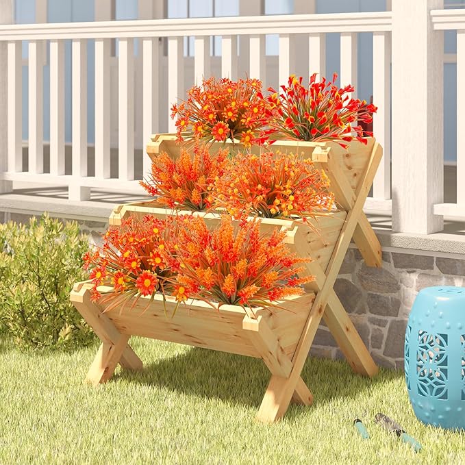 36 Bundles Artificial Fall Flowers for Outdoor UV Resistant Faux Plastic Plants Fake Flowers Greenery Shrubs for Autumn Patio Window Box Kitchen Indoor Outdoor Decor