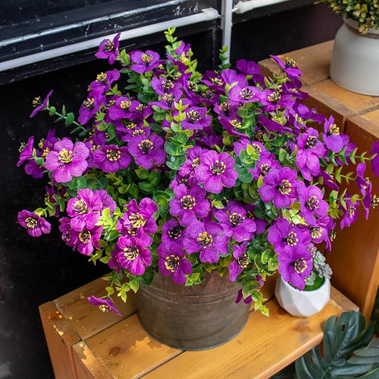 Artificial Flowers for Outdoors, 10 Bundles UV Resistant Artificial Outdoor Flowers, Not-Fading Silk Faux Flowers for Outdoor Planters for Home Garden Porch Decor, Fuchsia