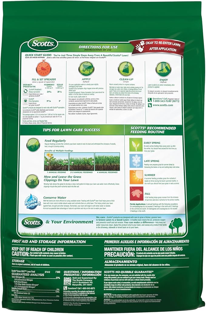 Scotts Green Max Lawn Food, Lawn Fertilizer Plus Iron Supplement for Greener Grass in 3 Days, 5,000 sq. ft., 16.67 lbs.