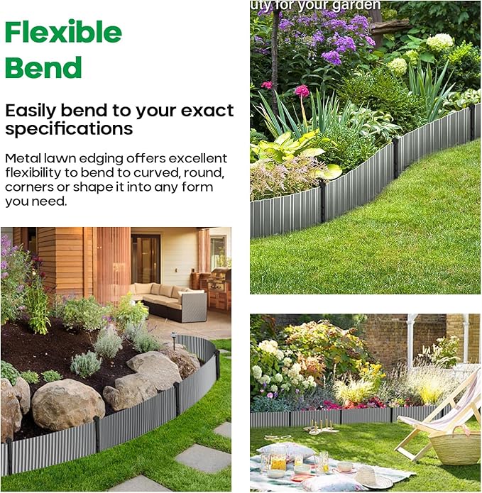 Corrugated Metal Garden Edging, Sturdy Tall Landscape Edging Borders, Perfect DIY for Flower Beds, Lawn and Pathway, Tree Surrounds, Paver Edges (Silver, 10"×20FT)