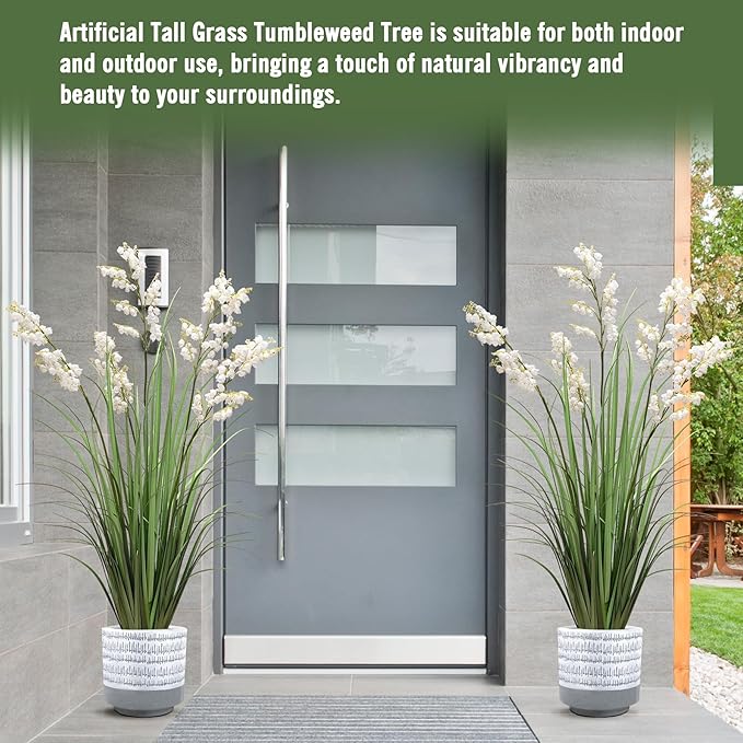 Artificial Tall Grass Plants with Pots 47“ 1 Pack Lily of The Valley Artificial Grass Home Interior Decorating and Outdoor Garden Decorations（White）